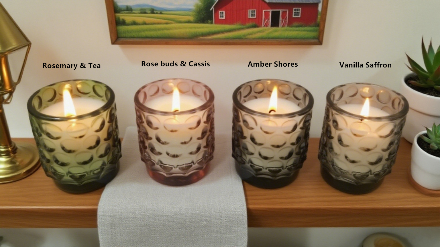 Colored Dimpled Footed Glass Filled Candle